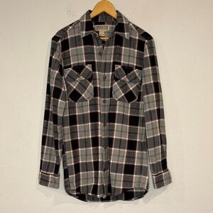 Duluth Trading Free Swingin cotton plaid flannel shirt trim fit gray black S